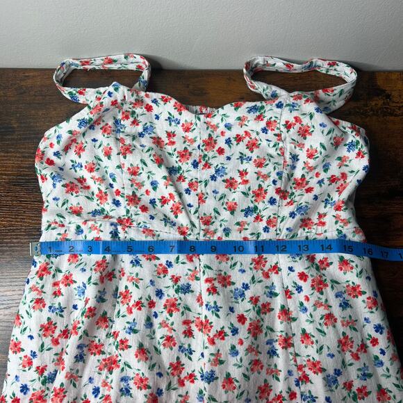 Old Navy Linen Blend Fit & Flare Floral Midi Dress Sz M Peasant Cottagecore - Picture 12 of 13